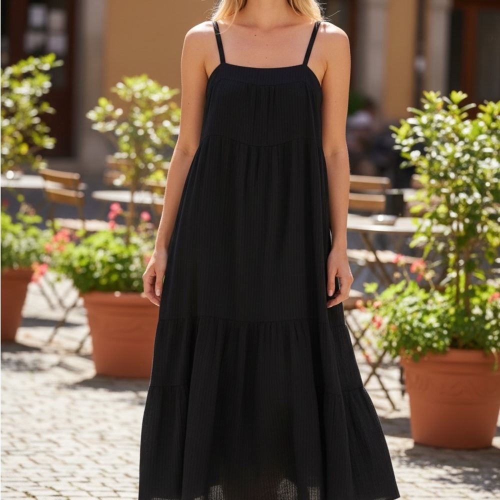 Jenni Kayne Black Spaghetti-Strap Midi Dress